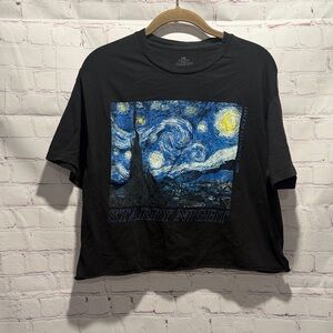 Vincent Van Gough Starry Night Graphic Black Cropped Tee 100% cotton woman’s L